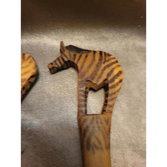 Wooden African Zebra  Spoon And Fork Salad Set - Picture 4 of 10